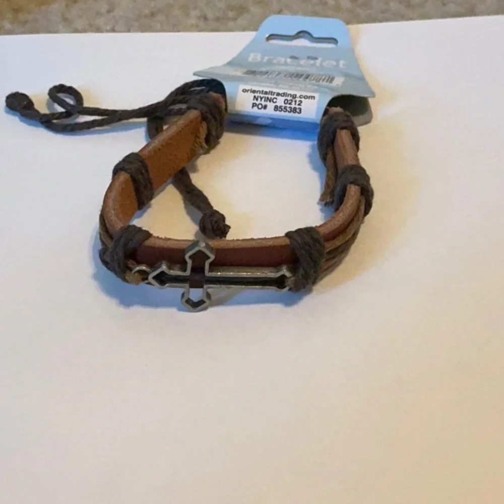 Brown Faux Leather Cross Bracelet - Picture 2 of 3